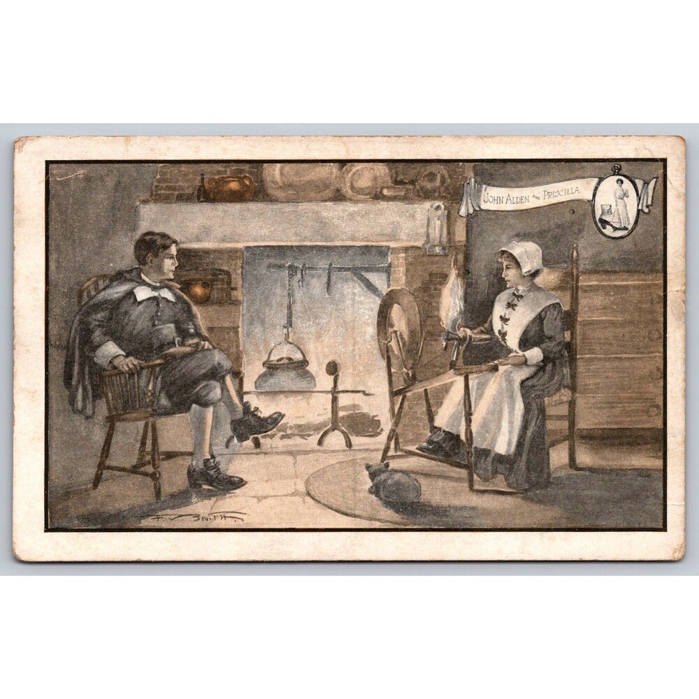 Vintage Walk-Over Shoes Advertising Postcard John Alden and Priscilla Courtship